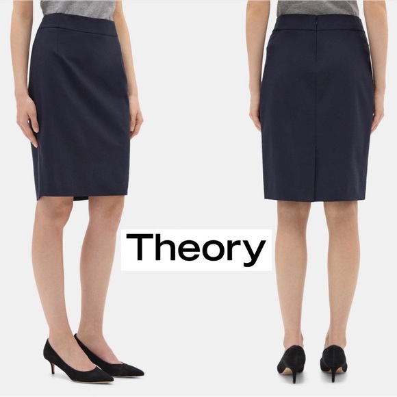Theory Dresses & Skirts - Theory Sevona Stretch Wool Navy Blue Straight Pencil Wool Skirt XS (00)